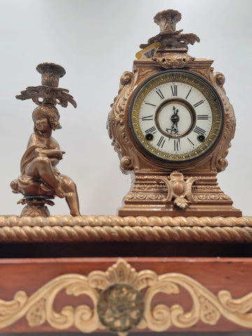 Antique 19th c. F Kroeber Clock Co New York Figural Mantle Clock W Drawer. Works