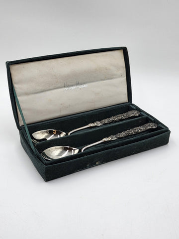 VTG GODINGER GSA 2-PIECE GRAPE LEAF SILVERPLATE UTENSIL SERVING NEIMAN MARCUS
