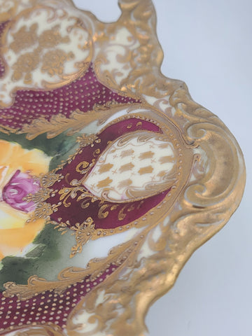 Antique Royal Kinran Nippon HandPainted Platter Moriage Pink Yellow Rose Gold