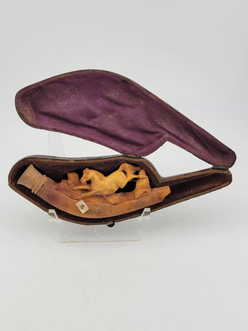 Antique 19th C Horse Theme German Meerschaum Cigarette Holder W Original Case.