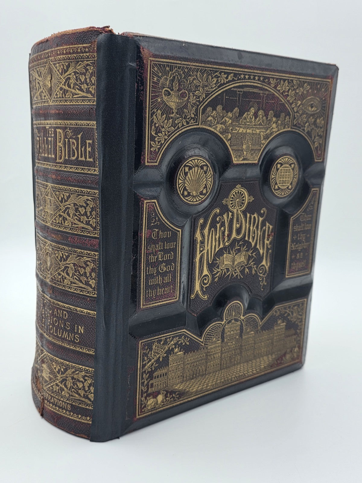 Antique 19th C Victorian Holy Bible 2000 Illustrations Embossed Leather Bible