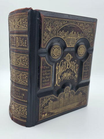 Antique 19th C Victorian Holy Bible 2000 Illustrations Embossed Leather Bible