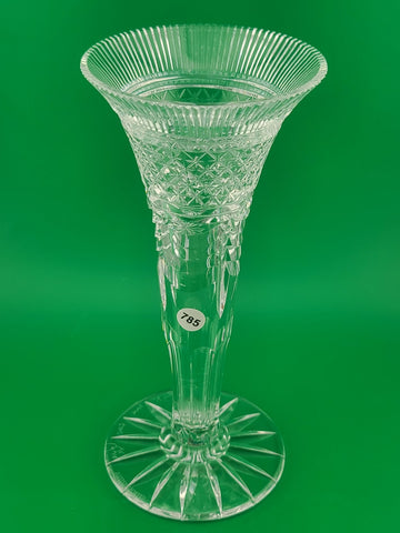 Rare William Yeoward Crystal 8" Trumpet Bud Vase Diamond Cut Fluted Rim England