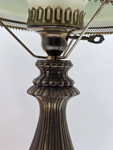 Antique Victorian Style Hurricane Lamp Electric Floral Shade Ornate Brass Base
