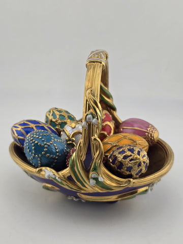 Vtg The Franklin Mint Spring Egg Basket 9 Embossed 24k House of Faberge W Box.