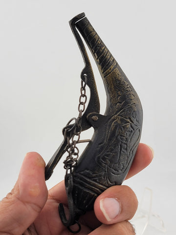 Rare Antique 18th C Ottoman Islamic Bronze Engraved Black Powder Gun Flask.