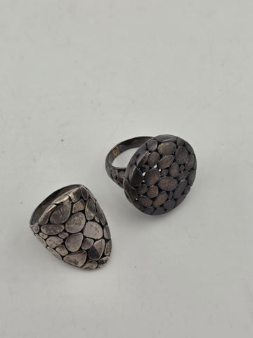 Pair Of Chunky 925 Artisian Sterling Silver, handmade Pebble Style Rings.