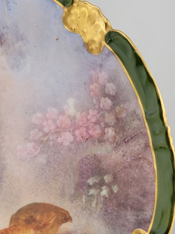 RARE 19th C LIMOGES FRANCE PHEASANTS PLATE CHARGER HANDPAINTED AND STAMPED
