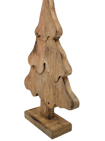 Vintage Table Top Wood Carved Christmas Tree. Solid Wood. 15 In Tall X 10In Wide