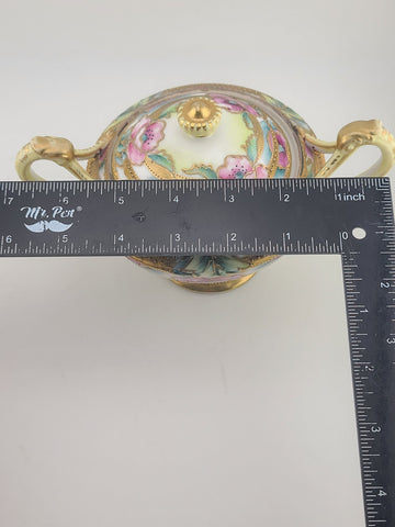 1920's Antique Nippon Hand Painted Sugar & Creamer Set Raised Gold Art Nouveau