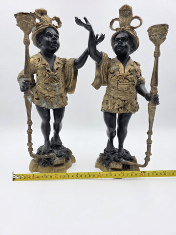 Antique Moorish Blackamoor Figural Cast Bronze Single Candle Holder 15 1/2" tall