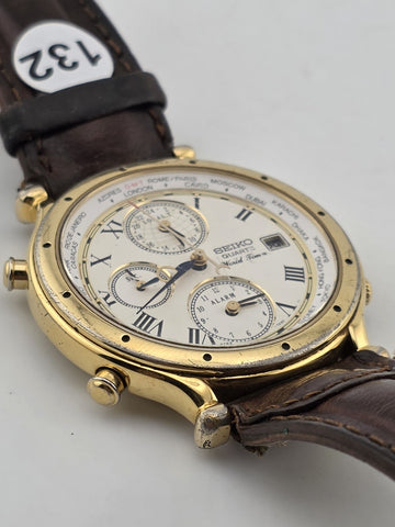 Vintage Collectible SEIKO 5T52-7A10 World Timer Age of Discovery Alarm- Working