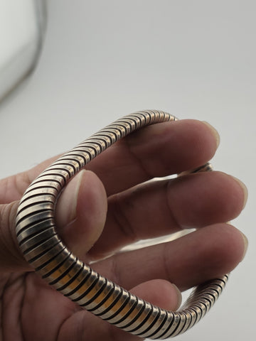 Set Of 2 Heavy Sterling Silver Bangle Bracelet Ribbed Tubogas & Solid 65g Modern