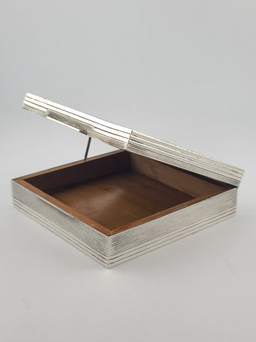 Antique Italian 800 Silver Wood Lined Cigarette Box Mid Century Modern Square