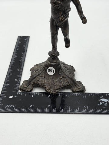 Rare Antique Bronze Brass Putto Cherub Figural Candlestick Rococo 8.5"