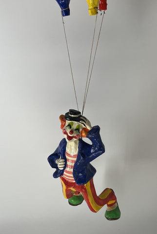 Vintage Unbranded Paper Mache Hanging Circus Clown w/ 3 Balloons