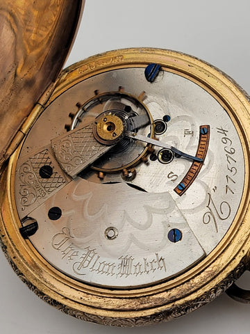 The Plan Gold Plated Swiss Pocket Watch by David Perret c.1890. W Glass Dome.