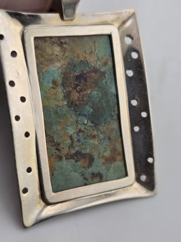 Vtg Jay King DTR Sterling Graduated Turquoise Pendant W 925 Sterling Necklace.