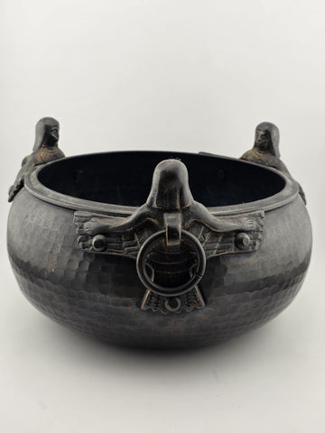 Hittite Artefacts, Hand Hammered Copper Bowl Pot with 3 Brass Hittite Sirens.