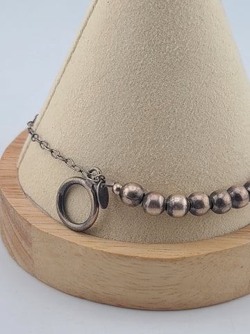 Unique Set Of Sterling Silver Beaded Bracelet & Ring 925 Toggle Clasp w/ Charm