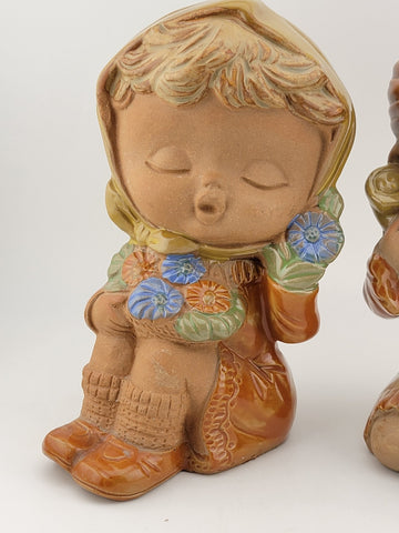 Vintage Set Of 2 Genuine Stoneware Girl Figurines Terracotta Made In Japan
