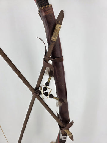 Rare Vintage Native American Bow & Arrows Tribe w/Fur & Leather 44” Long.