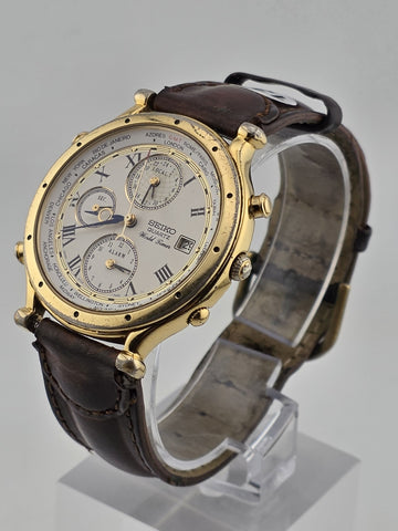 Vintage Collectible SEIKO 5T52-7A10 World Timer Age of Discovery Alarm- Working