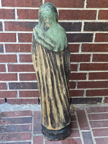 Antique 18th C XL Wooden Sculpture Of Virgin Marie Magdalene Hand Painted. 34 In