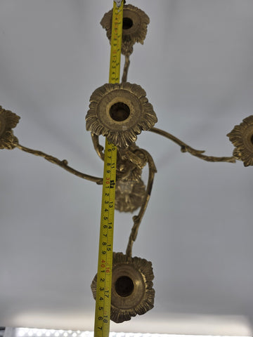 Rare Antique C 1900's XL French Rococo Style Gilt Brass 5 Arm Candelabra 26”