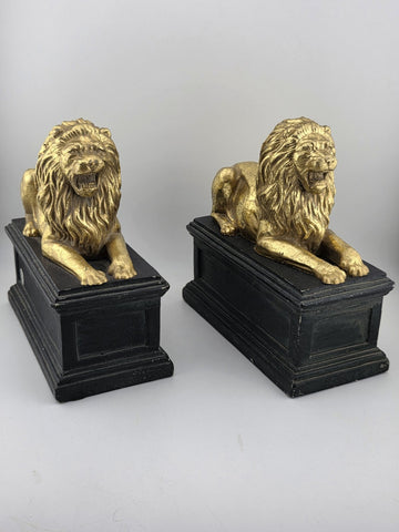 Rare Vintage Pair of Hollywood Regency Style Gold Gilt Lion Bookends. C1950's.