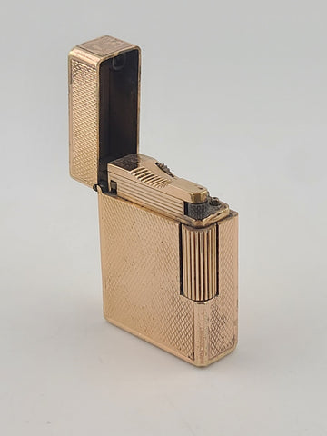Vintage Small S.T. Dupont Paris Ligne 1 Mesh Pattern Gold Plated Gas Lighter.