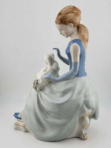 Vintage Collectible Royal Dux Seated Lady W Dog Porcelain Figurine Bohemia 10"