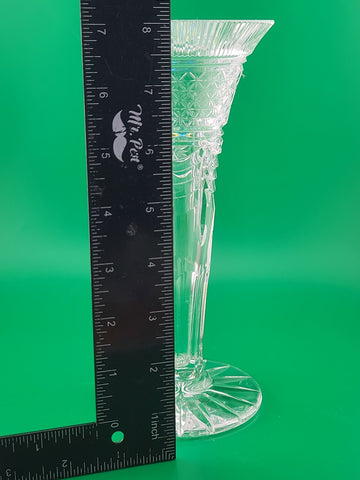 Rare William Yeoward Crystal 8" Trumpet Bud Vase Diamond Cut Fluted Rim England