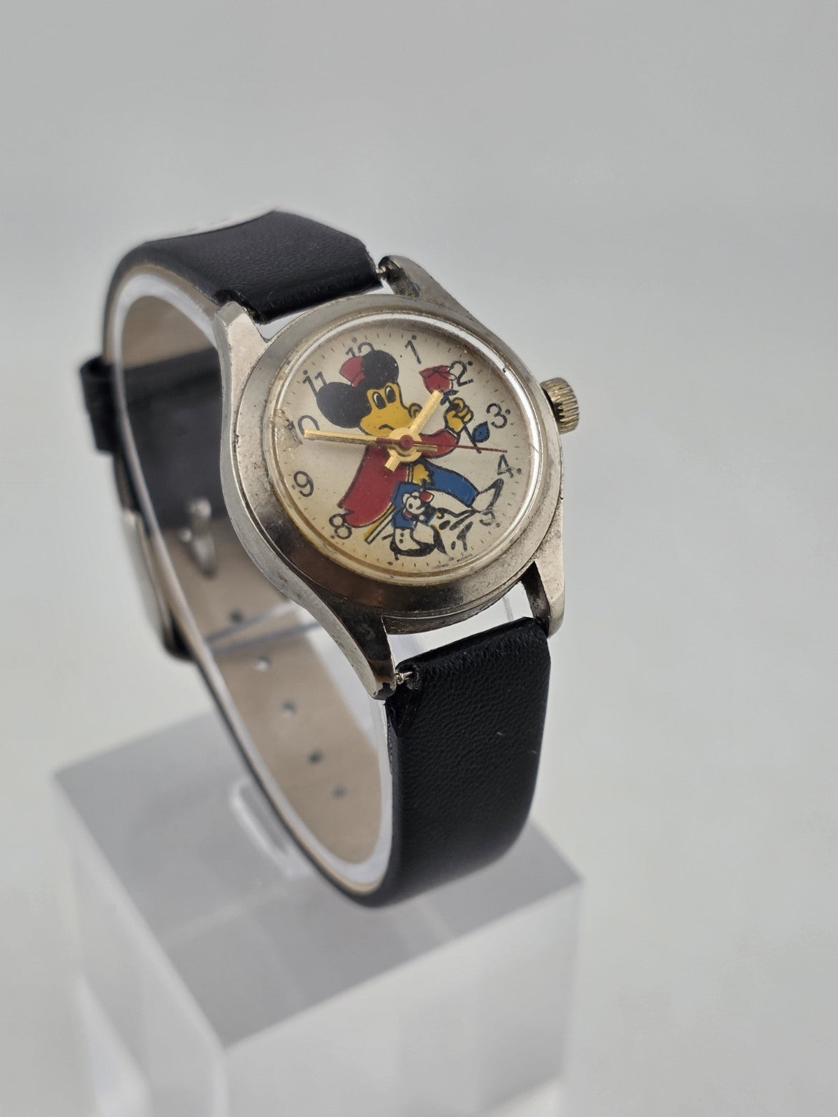 Antique 1950's Mickey Mouse Hong Kong Mechanical Watch Cartoon Dial. 28 mm Works