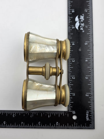 Antique French Victorian 1880–1910 Mother of Pearl Opera Glasses Brass Binocular