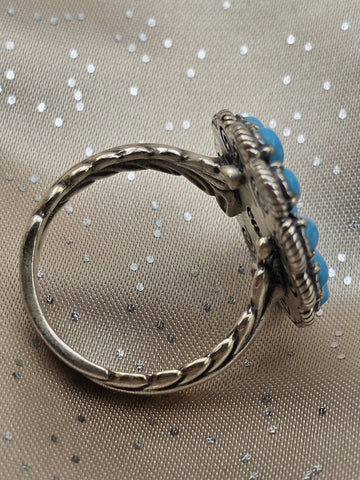 Vintage American West Sterling Silver Sleeping Beauty Turquoise Cluster Ring S10