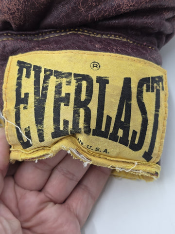 Antique 1950s Everlast 12oz Brown Leather Lace-Up Boxing Gloves Made in USA