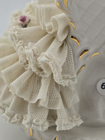 Antique C1930's Dresden Lace Porcelain Harp Lady Figurine Crown D Germany.