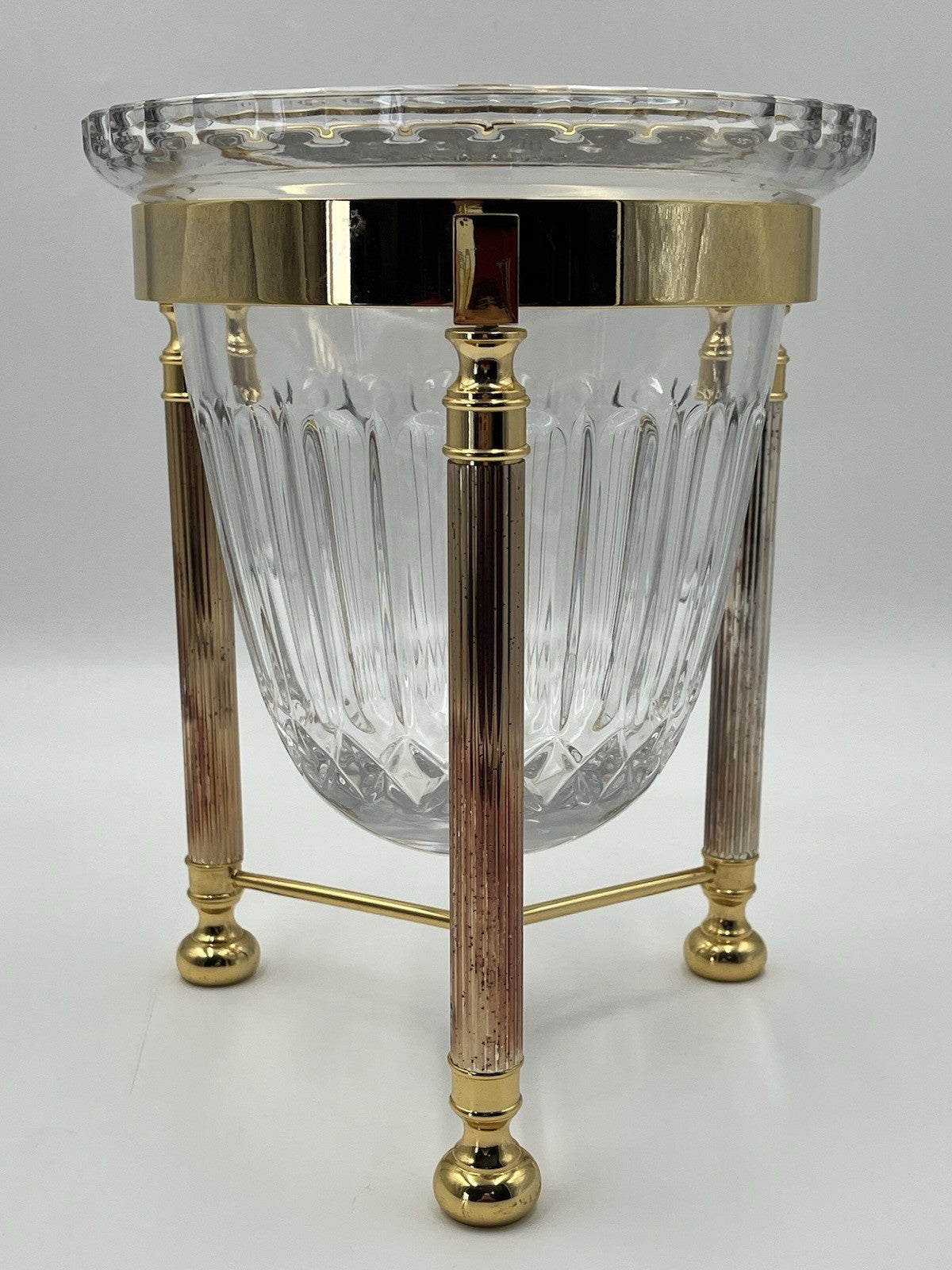 Design Guild Crystal Champagne Chiller Vertical Cut with Stand Brass Barware