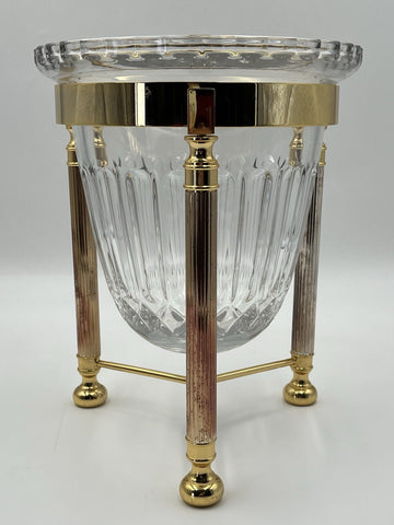 Design Guild Crystal Champagne Chiller Vertical Cut with Stand Brass Barware
