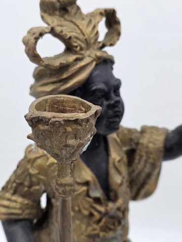Antique Moorish Blackamoor Figural Cast Bronze Single Candle Holder 15 1/2" tall