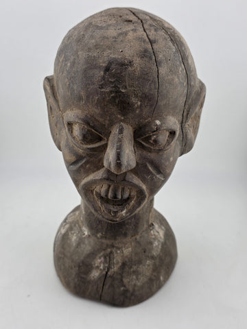 Antique Authentic African Songye Style Tribal Carved Wooden Head Sculpture 9 in