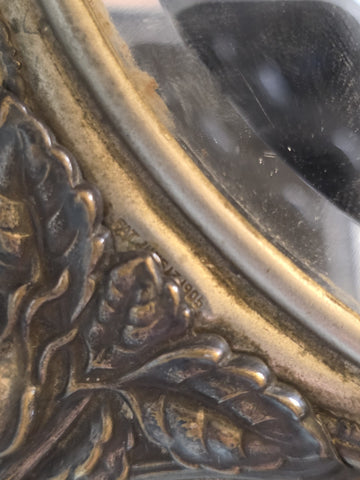 RARE ANTIQUE ART NOUVEAU SILVER PLATED HAND MIRROR REPOUSSE FLOWER DESIGN 1905