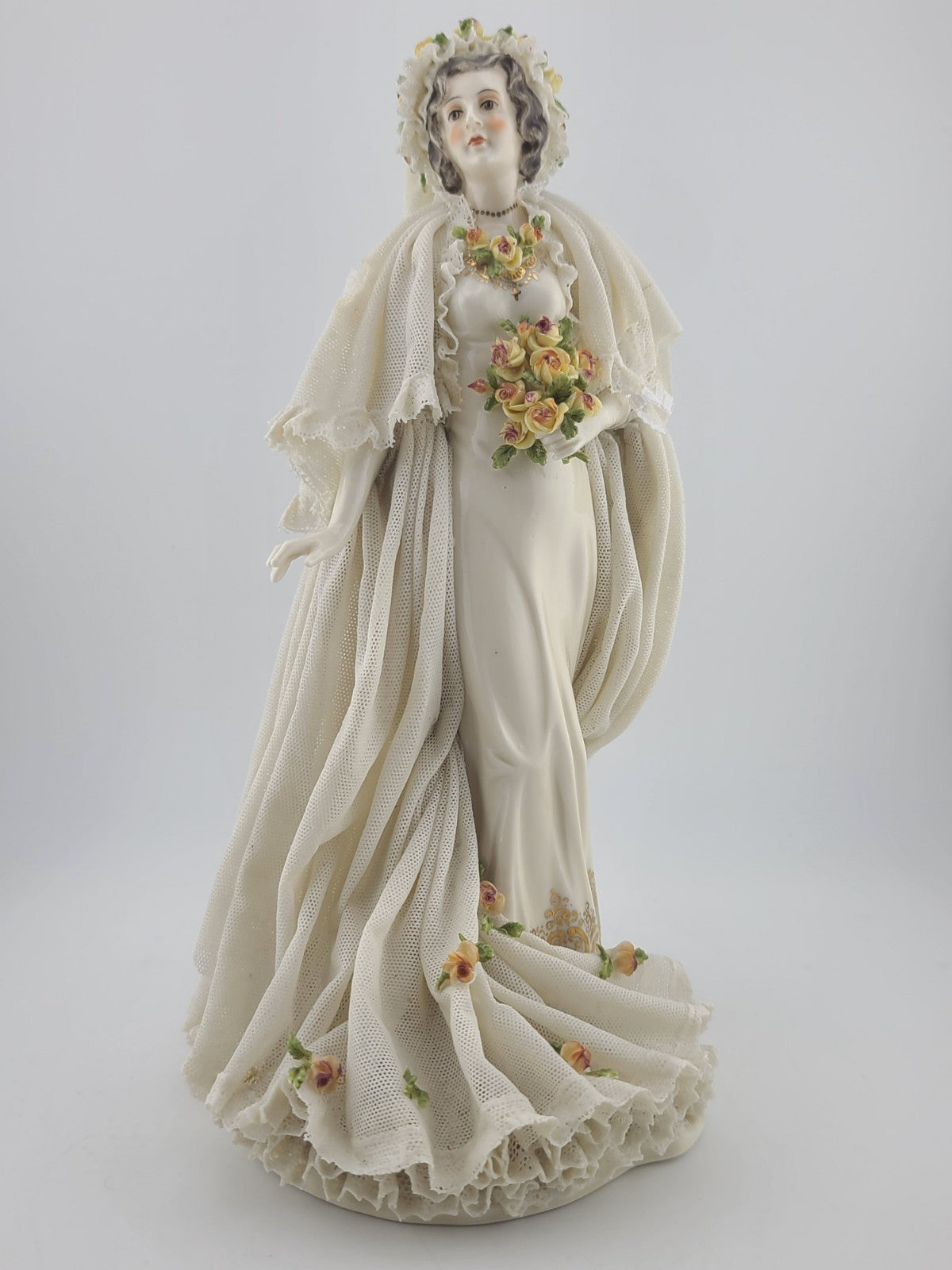 Antique Victorian 1920's Dresden German Porcelain Bride Figurine. Loss To Lace.