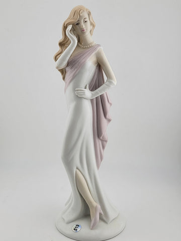 Beautiful Set Of 2 Vintage Porcelain Glazed Hair Women in White Dresses Figurine