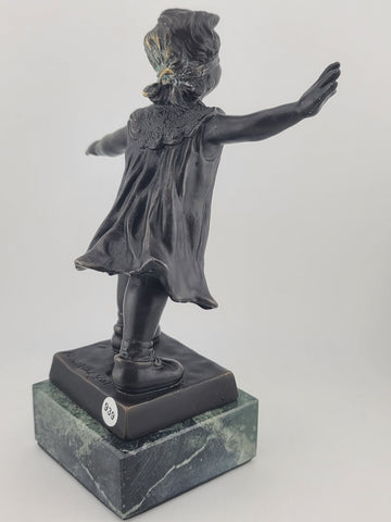 Giuseppe Ferrari, Italian(1840-1905) “Blindfold Girl” Bronze Sculpture on Marble