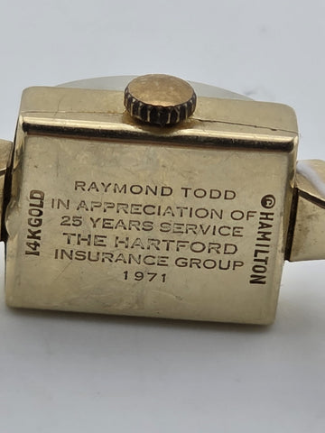 Vintage Hamilton 14K Solid Gold Ladies Watch 1971 Engraved Service Award. Read.