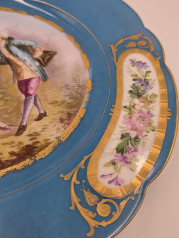 Stunning Rare 1844 Sevres Chateau des Tuilleries Plate Courting Couple Gold Tone