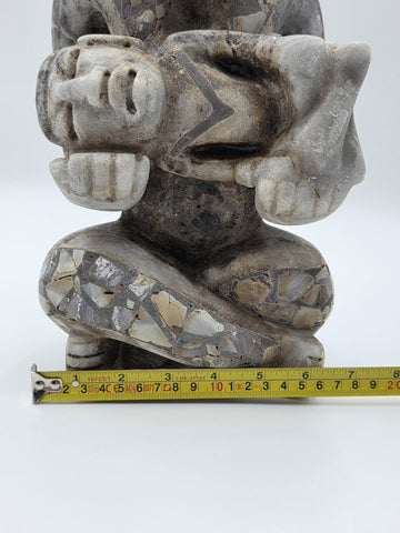 Antique Large Mayan Aztec Style Stone Sculpture Tribal Figure Inlay 15” Statue
