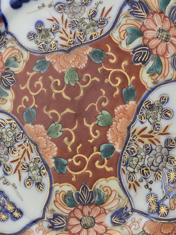 19th C Japanese Imari Plate Meiji Period Red Blue Gold w/ Victorian Brass Easel